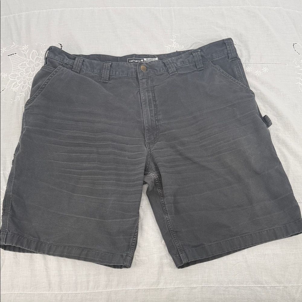 Carhartt Shorts Mens 44 x 11 Gray Rugged Flex Relaxed Fit Canvas Utility Work